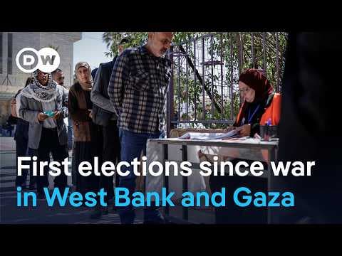 Palestinians vote in the occupied West Bank and Gaza in first elections since outbreak of war