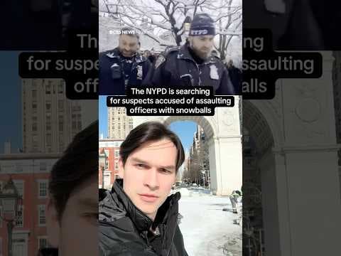 People in New York react after officers hit with snowballs #shorts