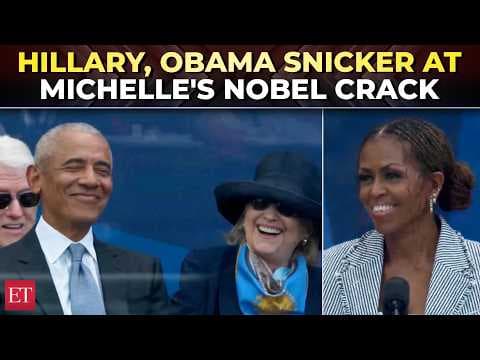 ‘Ending war, winning peace prize’: Hillary, Obama laugh as Michelle MOCKS Trump over Nobel Prize